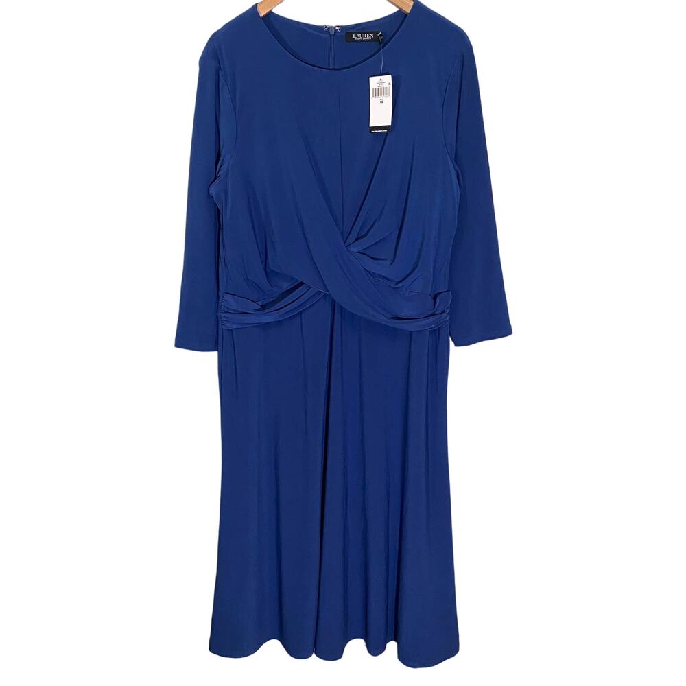 Ralph Lauren 3/4 Sleeve Blue Midi Dress Size 16 Mother Of Groom Wedding